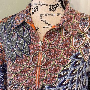 MSK 3/4 Sleeve Shift Dress Fun Multi Colored Design Size L